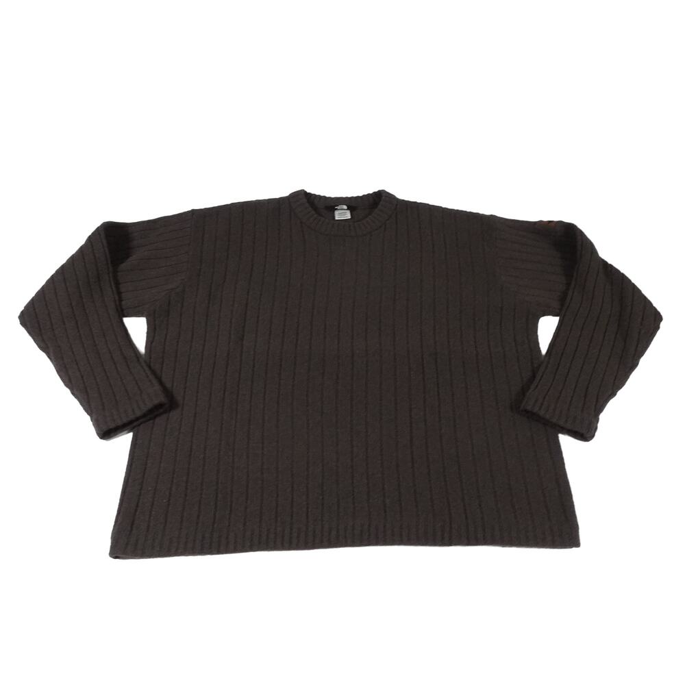 The North Face Vintage Y2K Vertical Ribbed Crew Neck Wool Brown Sweater Men's XL